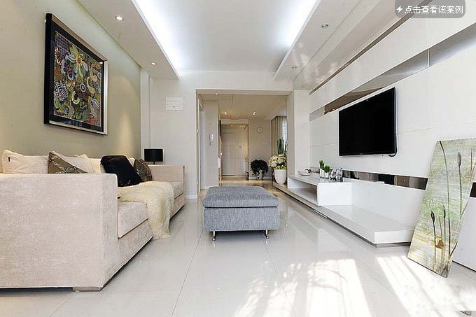 杭州天元公寓105平米白色瓷砖客厅装修效果图